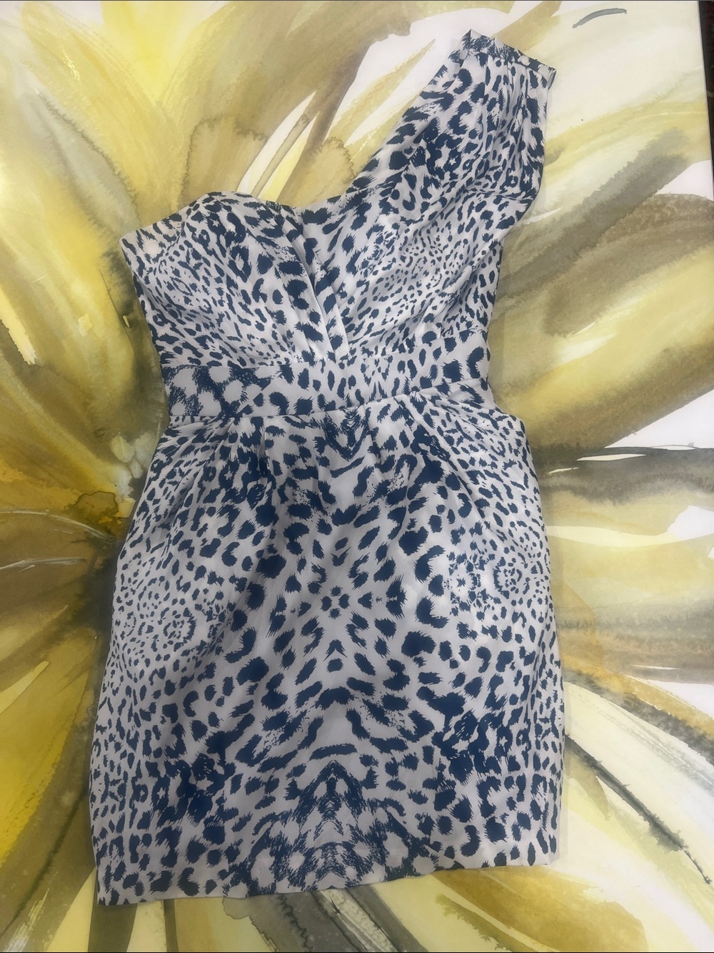BCBGeneration Navy and White One-Shoulder Animal Print Dress